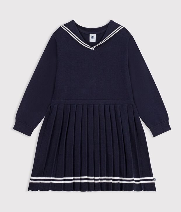 Vestido infantil liso de manga larga de algod&oacute;n SMOKING