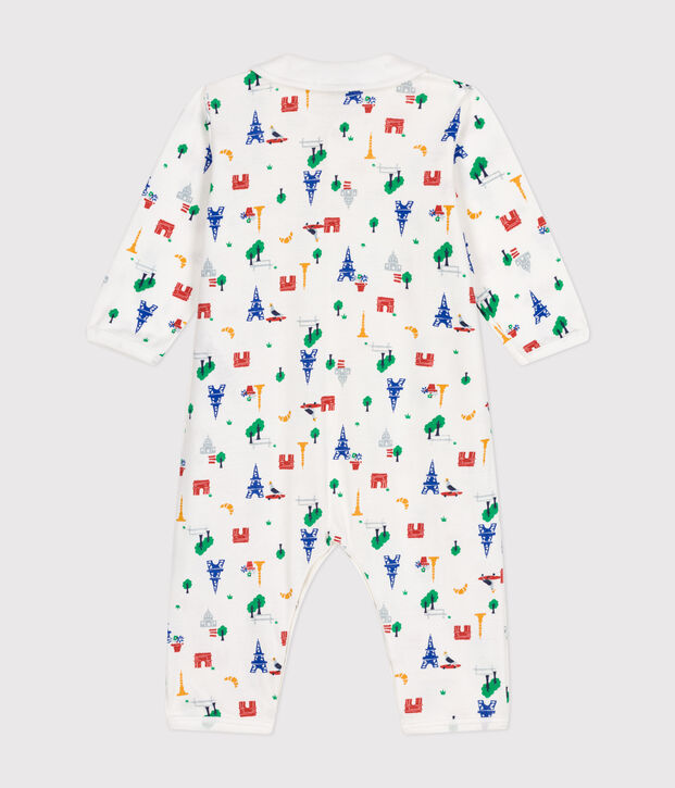 Pijama sin pies de algod&oacute;n con estampado de Par&iacute;s para beb&eacute; blanco/multicolor