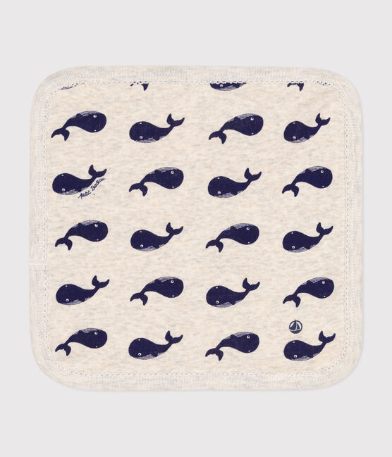 Toallita de algodón y rizo con estampado de ballenas para bebé beige MONTELIMAR/azul MEDIEVAL