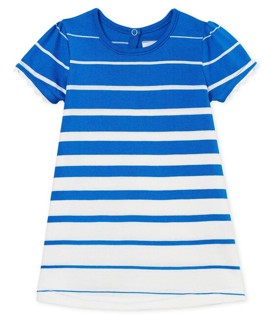 Vestido manga corta de rayas para bebé niña azul RIYADH/blanco MARSHMALLOW CN