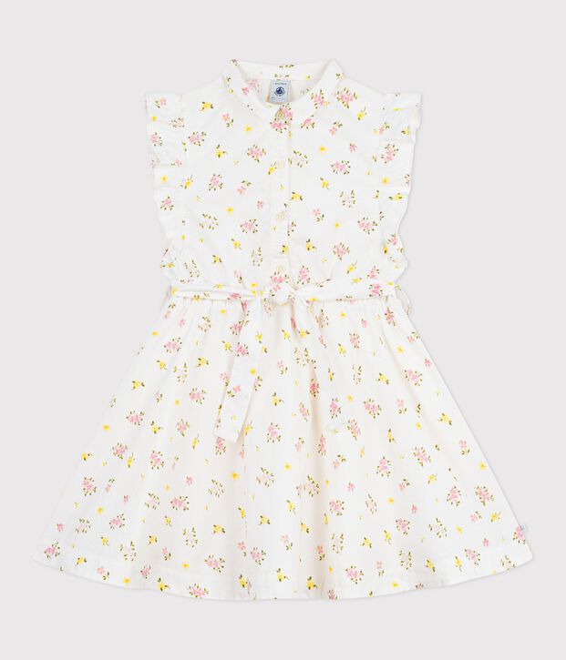 Vestido infantil sin mangas de algod&oacute;n con estampado de flores blanco/multicolor