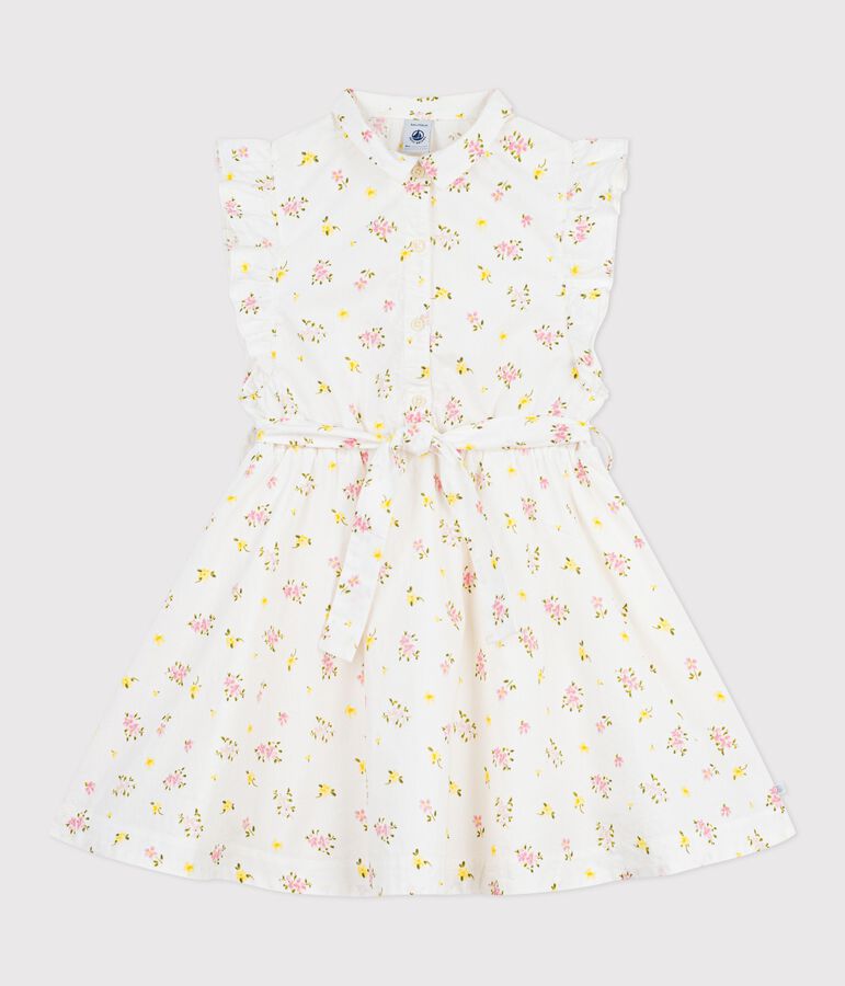 Vestido infantil sin mangas de algod&oacute;n con estampado de flores blanco/multicolor
