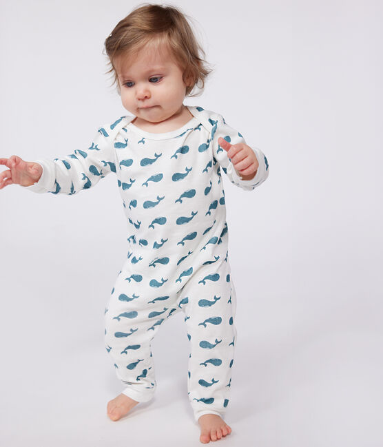 Pijama de algodón con ballenas y abertura sin botones de presión para bebé verde MARSHMALLOW/ DRAGONFLY