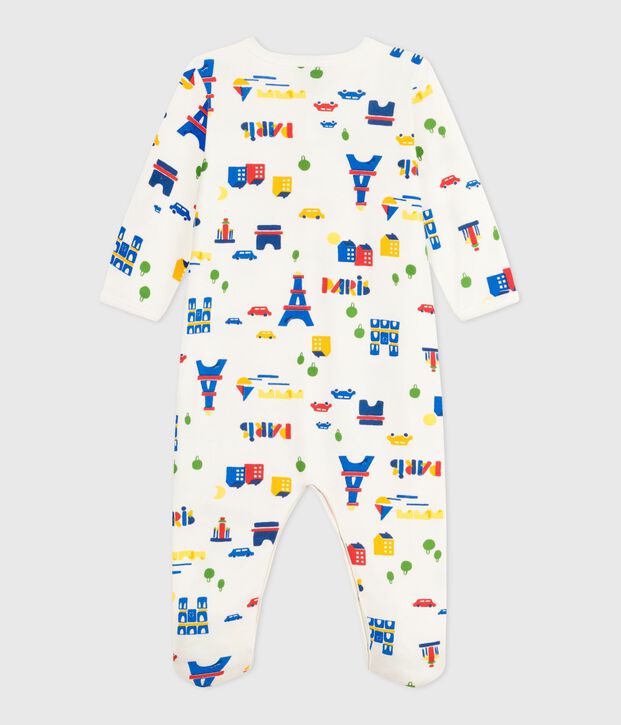 Pijama de felpa cepillada con cuello estampado de Par&iacute;s para beb&eacute; blanco/multicolor