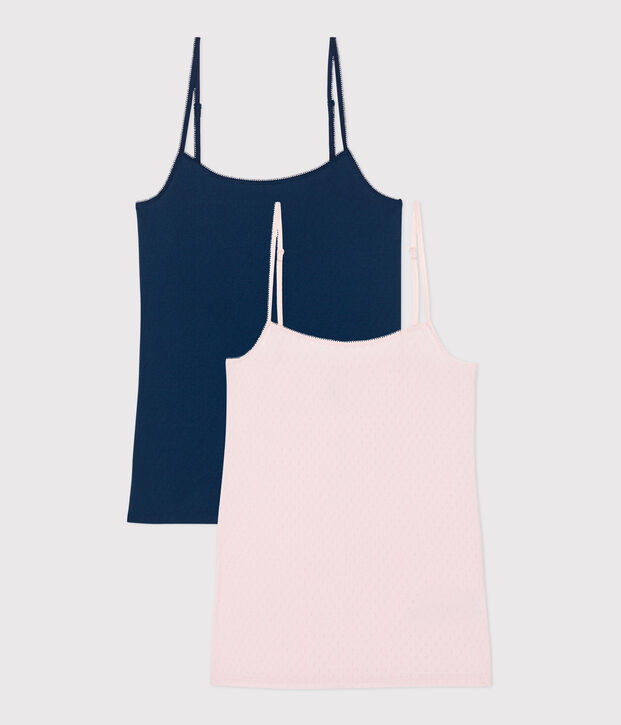 Juego de 2 camisetas de tirantes finos de algod&oacute;n para mujer multicolor