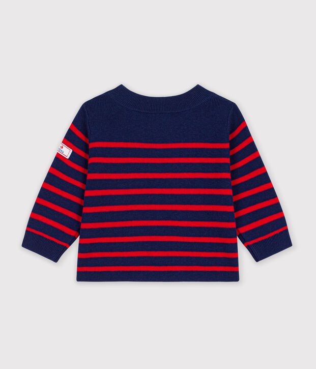 Jersey de lana y algod&oacute;n con rayas marineras para beb&eacute; azul/rojo