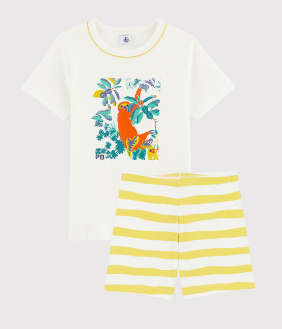 Pijama corto con dibujo de perezoso de niño de punto blanco MARSHMALLOW/amarillo BLE
