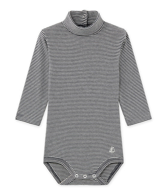 Body bebé mixto con el cuello cisne milrayas azul SMOKING/beige COQUILLE
