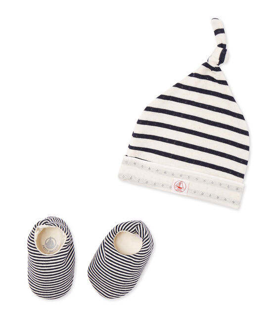 Conjunto de gorro y calcetines para bebé beige COQUILLE/azul SMOKING