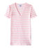 Camiseta de canalé original de rayas con cuello en pico para mujer rosa BABYLONE/blanco MARSHMALLOW