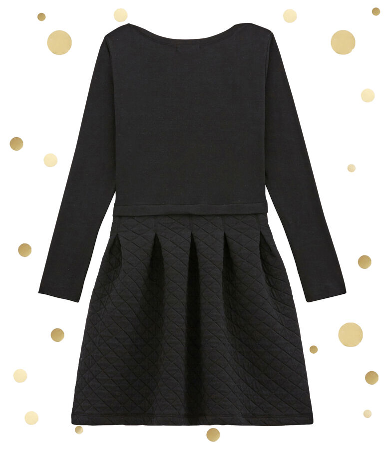 Vestido bi-materia para mujer con cintura definida negro