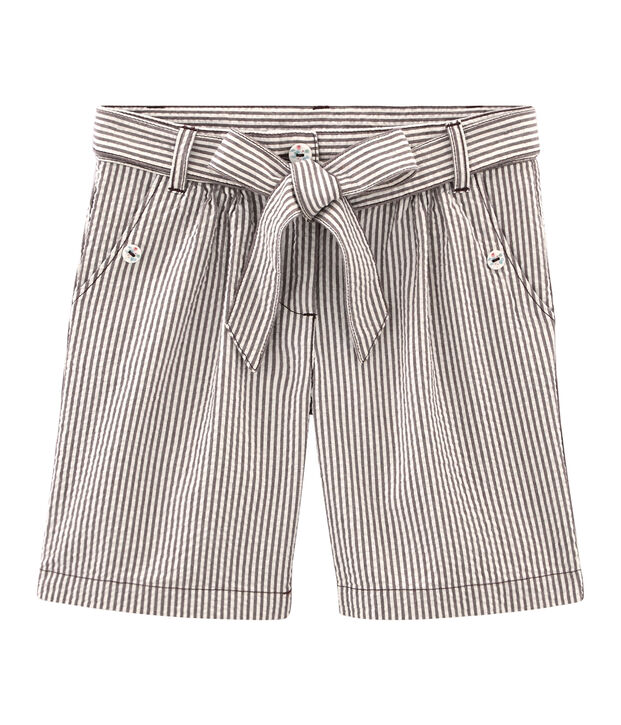 Shorts infantiles para ni&ntilde;a marron/blanco