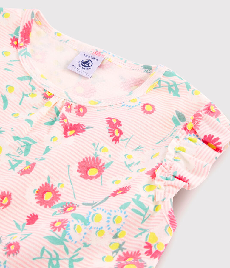 Pijama corto de flores para ni&ntilde;a de punto blanco MARSHMALLOW/blanco MULTICO