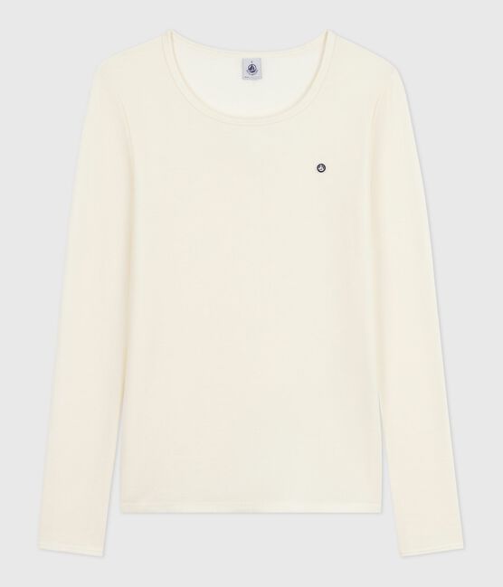 Camiseta de manga larga de lana y algodón para mujer gris ECRU