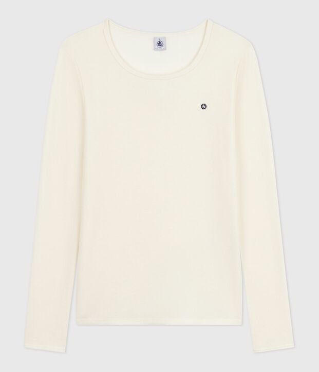 Camiseta de manga larga de lana y algod&oacute;n para mujer beige