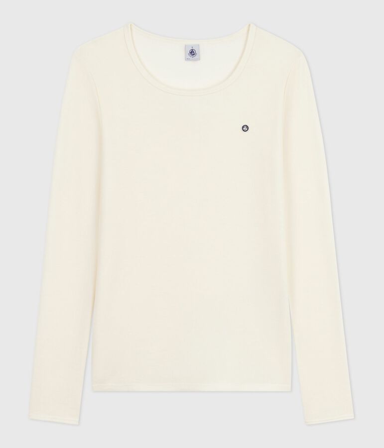 Camiseta de manga larga de lana y algod&oacute;n para mujer beige