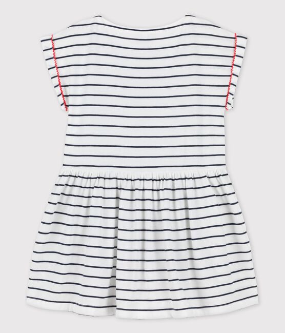 Vestido de manga corta de algodón de niña blanco MARSHMALLOW/azul SMOKING
