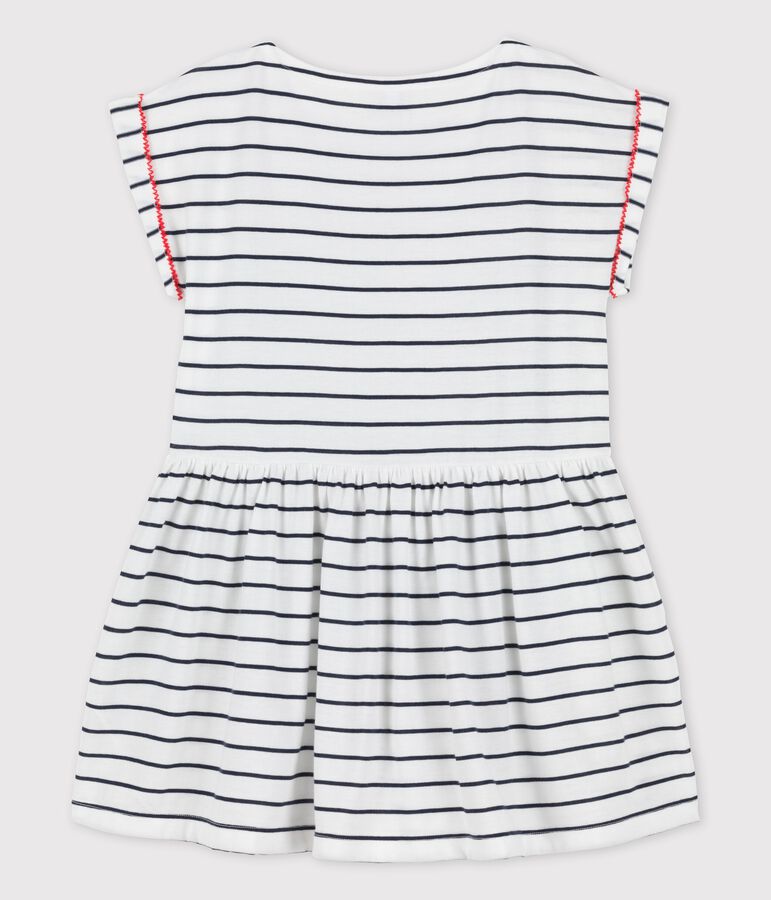Vestido de manga corta de algod&oacute;n de ni&ntilde;a blanco/azul
