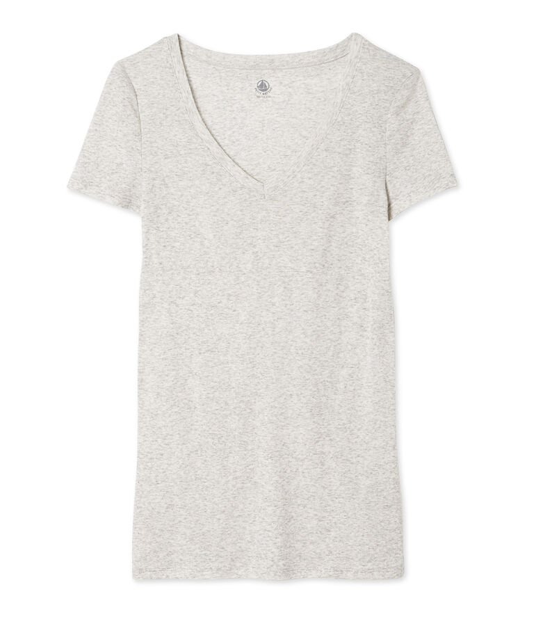 T-shirt femme col V en coton l&eacute;ger gris