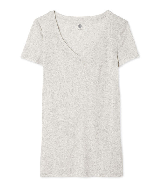 T-shirt femme col V en coton léger gris BELUGA CHINE
