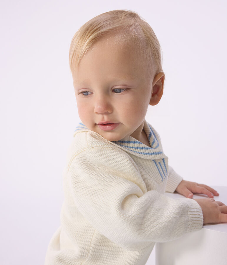 Jersey de algod&oacute;n a rayas con cuello chal para beb&eacute; crudo MILK