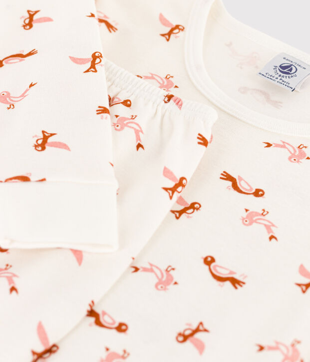 Pijama snugfit de algod&oacute;n con p&aacute;jaro blanco/multicolor