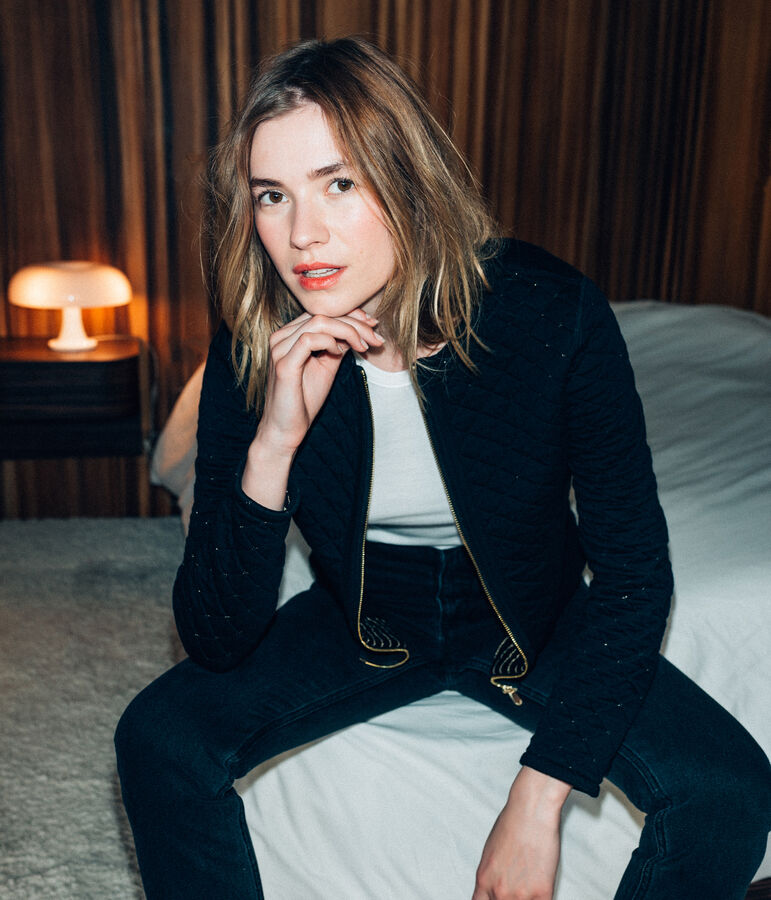 C&aacute;rdigan para mujer acolchado negro/amarillo