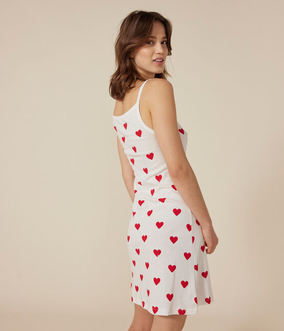 Camisón de algodón para mujer blanco MARSHMALLOW/rojo TERKUIT