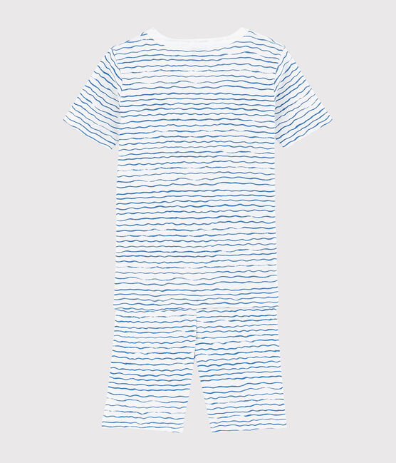 Pijama corto snugfit con estampado de olas de algodón de niño blanco MARSHMALLOW/azul COOL
