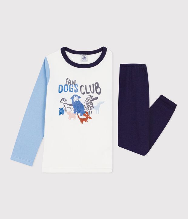 Pijama infantil de algod&oacute;n con estampado de perro azul/multicolor