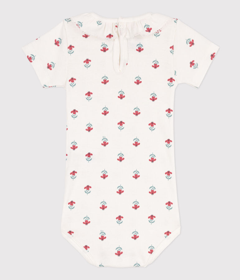 Body de algod&oacute;n de manga corta con estampado de flores para beb&eacute; blanco/multicolor