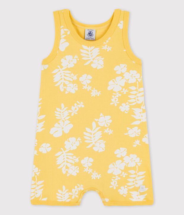 Pelele corto hawaiano de algod&oacute;n de beb&eacute; amarillo/blanco