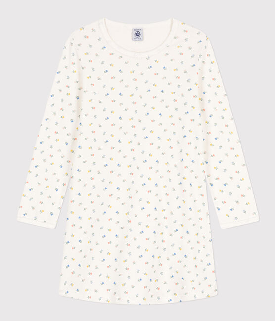 Camisón de algodón con flores para niña blanco MARSHMALLOW/blanco MULTICO