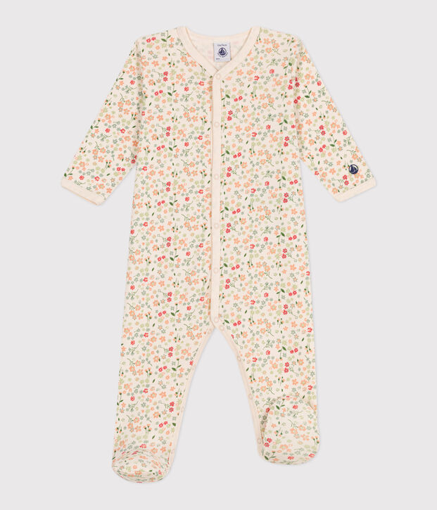 Pijama de algod&oacute;n con estampado floral para beb&eacute; crudo/verde/multicolor
