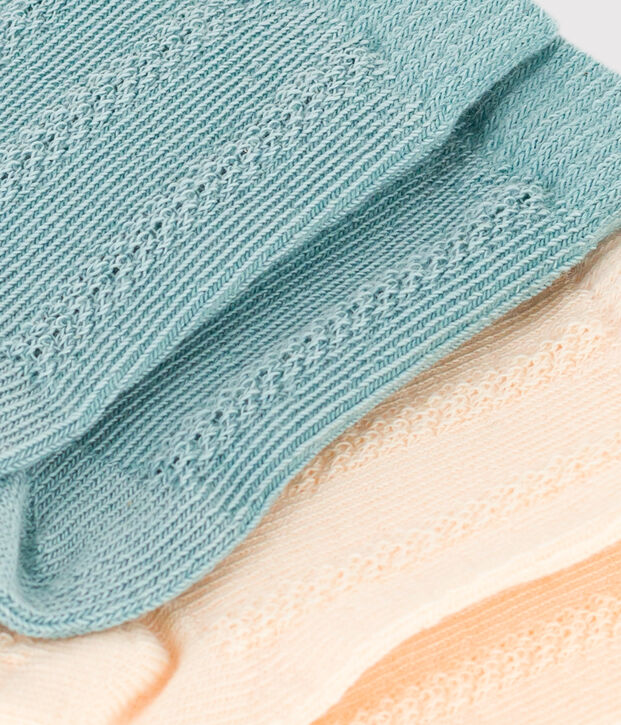 Juego de 2 pares de calcetines lisos de punto de algod&oacute;n para beb&eacute; multicolor