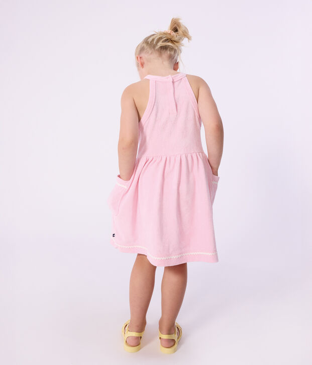 Vestido infantil liso de algod&oacute;n sin mangas rosa