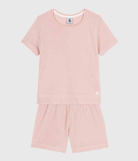 Pijama corto y liso de algodón calado para niña rosa SALINE