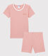 Pijama corto milrayas rosa de algodón orgánico de niña
