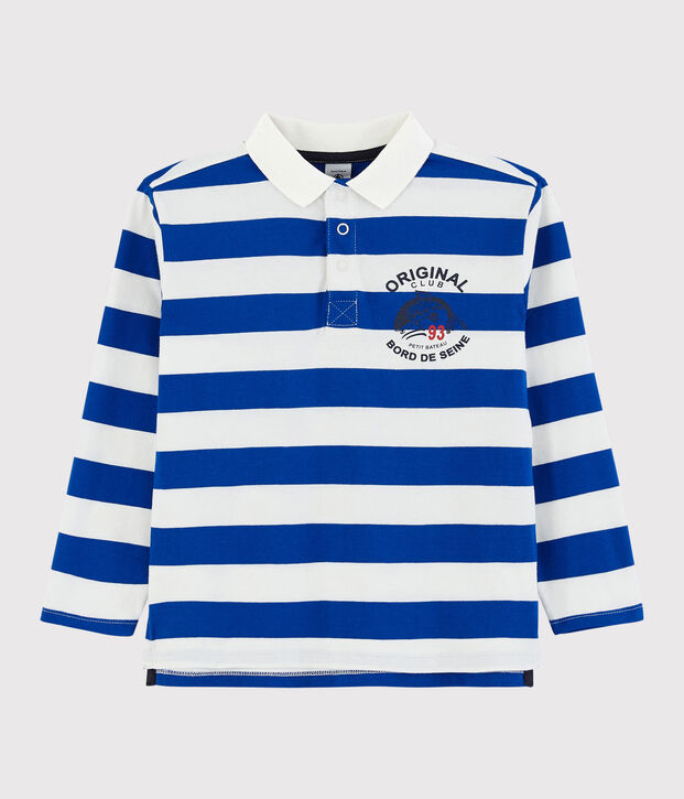 Polo de manga larga de punto de ni&ntilde;o azul/blanco