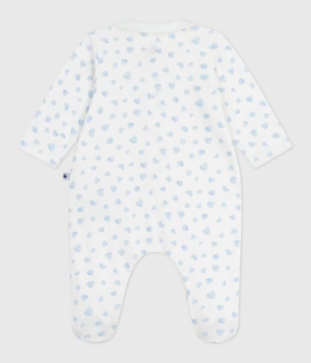 Pijama de algod&oacute;n con cuello estampado de coraz&oacute;n para beb&eacute; blanco/azul