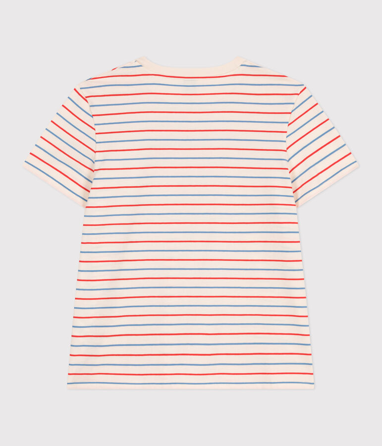 Camiseta Recta de algod&oacute;n a rayas para mujer crudo/multicolor