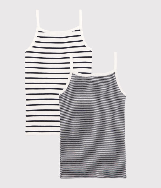 Juego de 2 camisas de tirantes a rayas de niña de algodón orgánico variante 1
