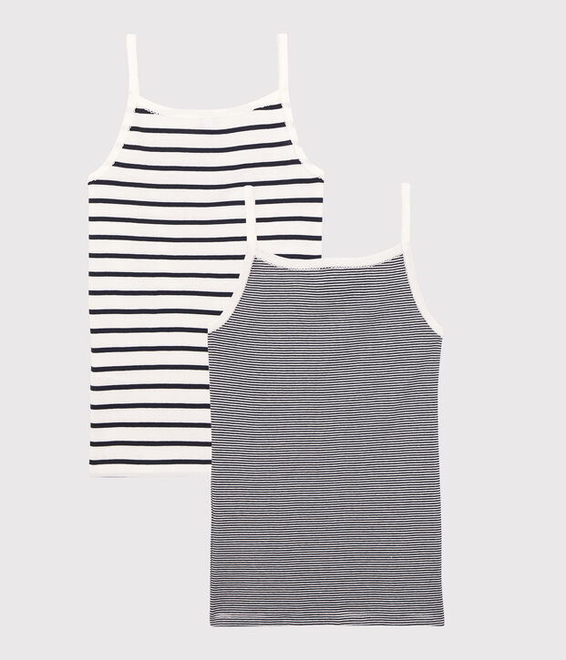 Juego de 2 camisas de tirantes a rayas de ni&ntilde;a de algod&oacute;n org&aacute;nico multicolor