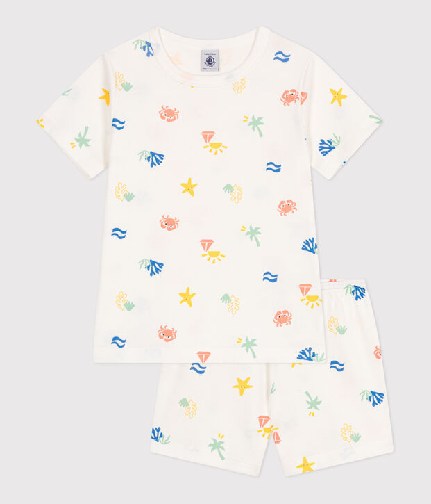 Pijama infantil corto de algod&oacute;n con estampado blanco/multicolor