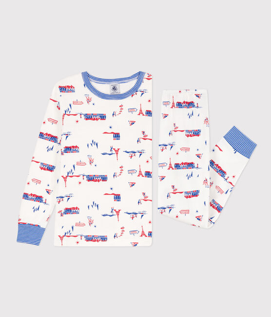 Pijama París de algodón de niño/niña blanco MARSHMALLOW/blanco MULTICO