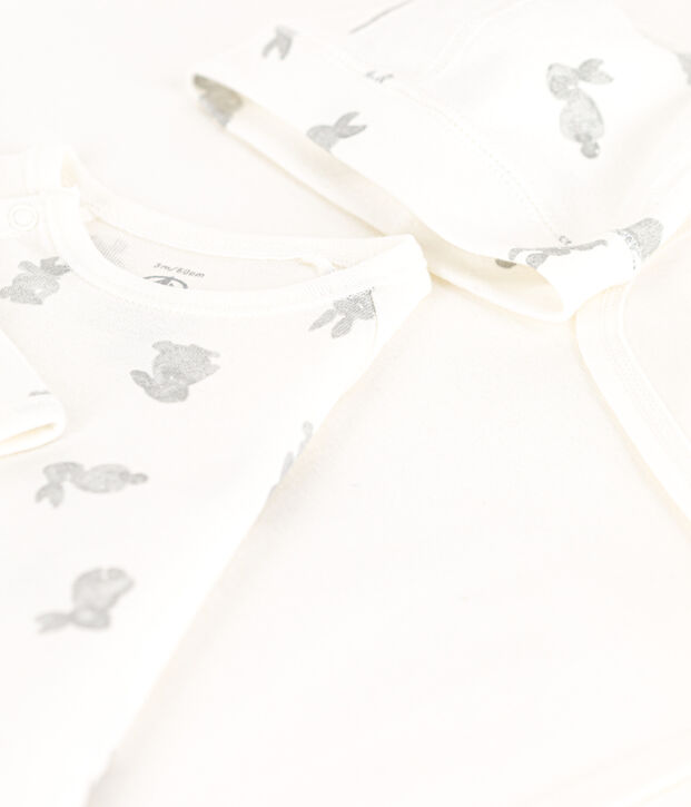 Juego de 3 art&iacute;culos de algod&oacute;n para beb&eacute; blanco/gris