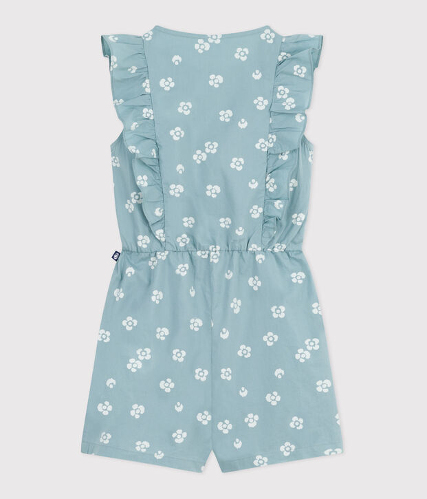 Mono infantil sin mangas de algod&oacute;n con flores verde/blanco