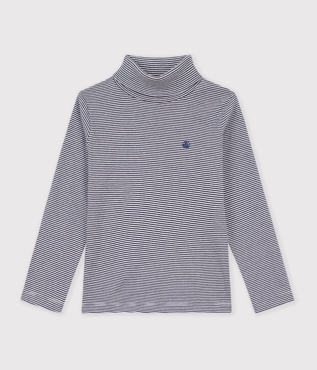 Prenda de cuello cisne a rayas de algod&oacute;n de ni&ntilde;a/ni&ntilde;o azul/blanco