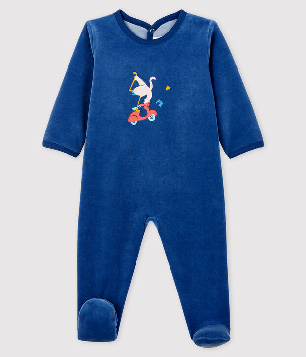 Pelele de terciopelo azul para beb&eacute; azul