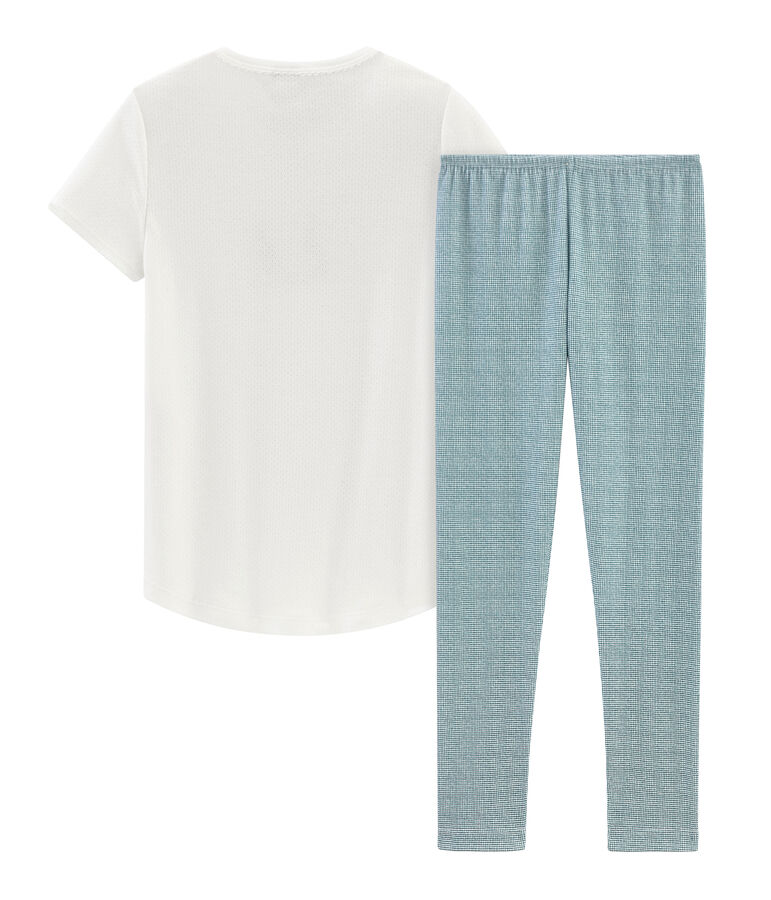 Pijama manga corta de punto para ni&ntilde;a blanco/rosa